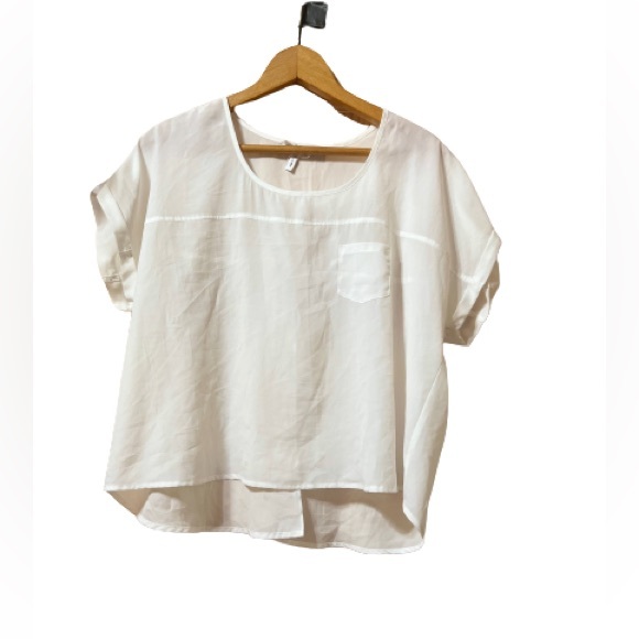 ⚫️ BCBG Sheer Tuxedo Split-Back Shirt - Picture 2 of 10